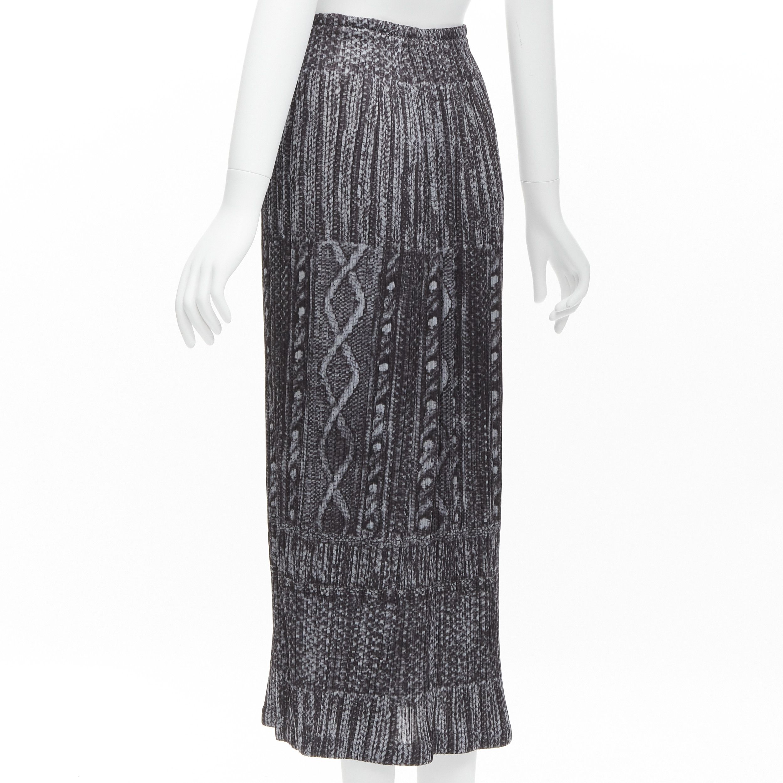 Issey Miyake ISSEY MIYAKE PLEATS PLEASE grey black cable knit print pleated midi skirt JP2 M Size 28" / US 6 / IT 42 - 5 Thumbnail