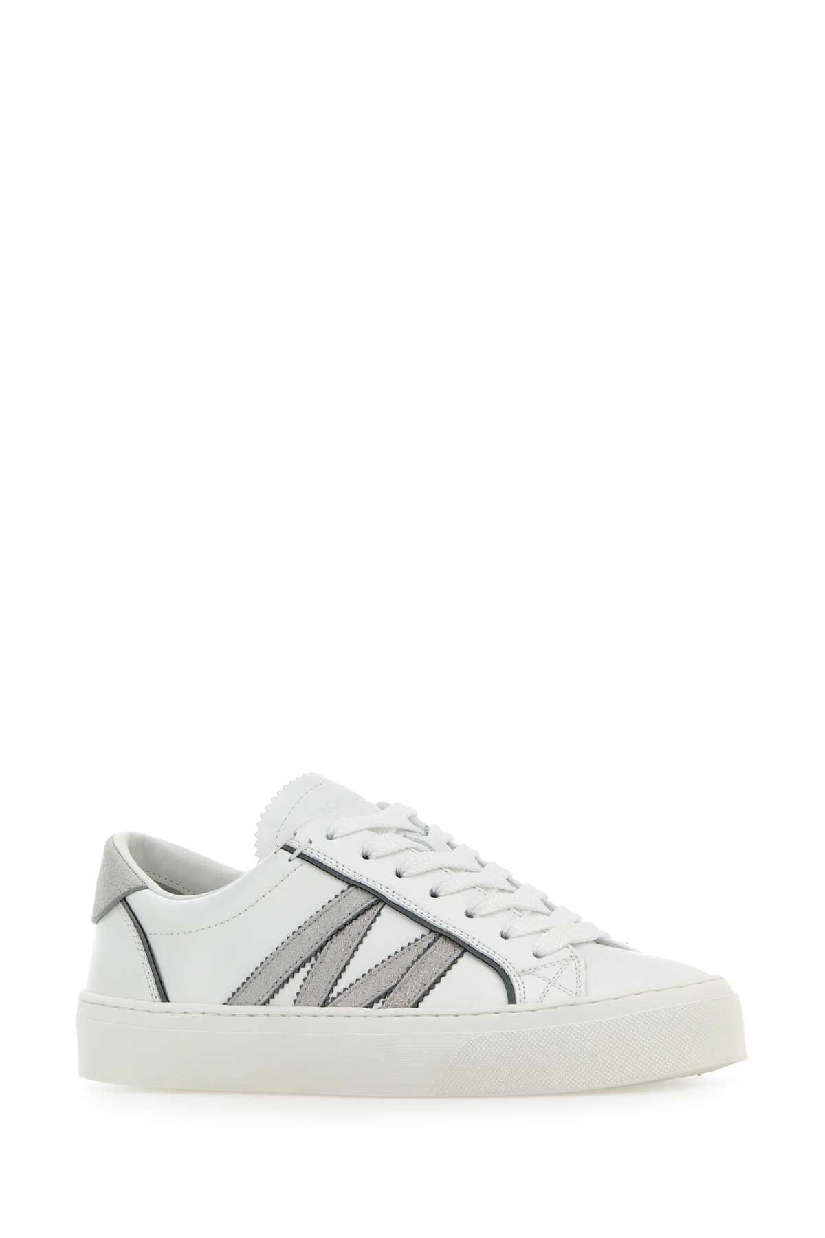 Moncler White Leather Monaco2 Sneakers Size US 6.5 / IT 36.5 - 2 Thumbnail