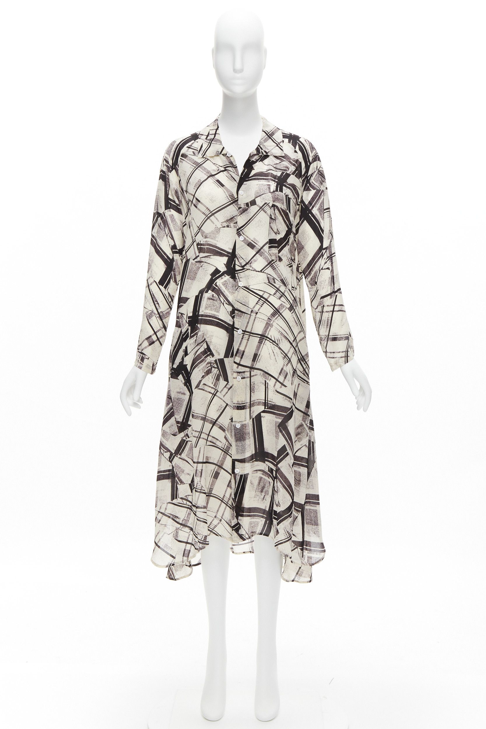 Yohji Yamamoto YOHJI YAMAMOTO Y'S abstract checked patchwork printed draped shirt dress JP1 S Size S / US 4 / IT 40 - 10 Thumbnail