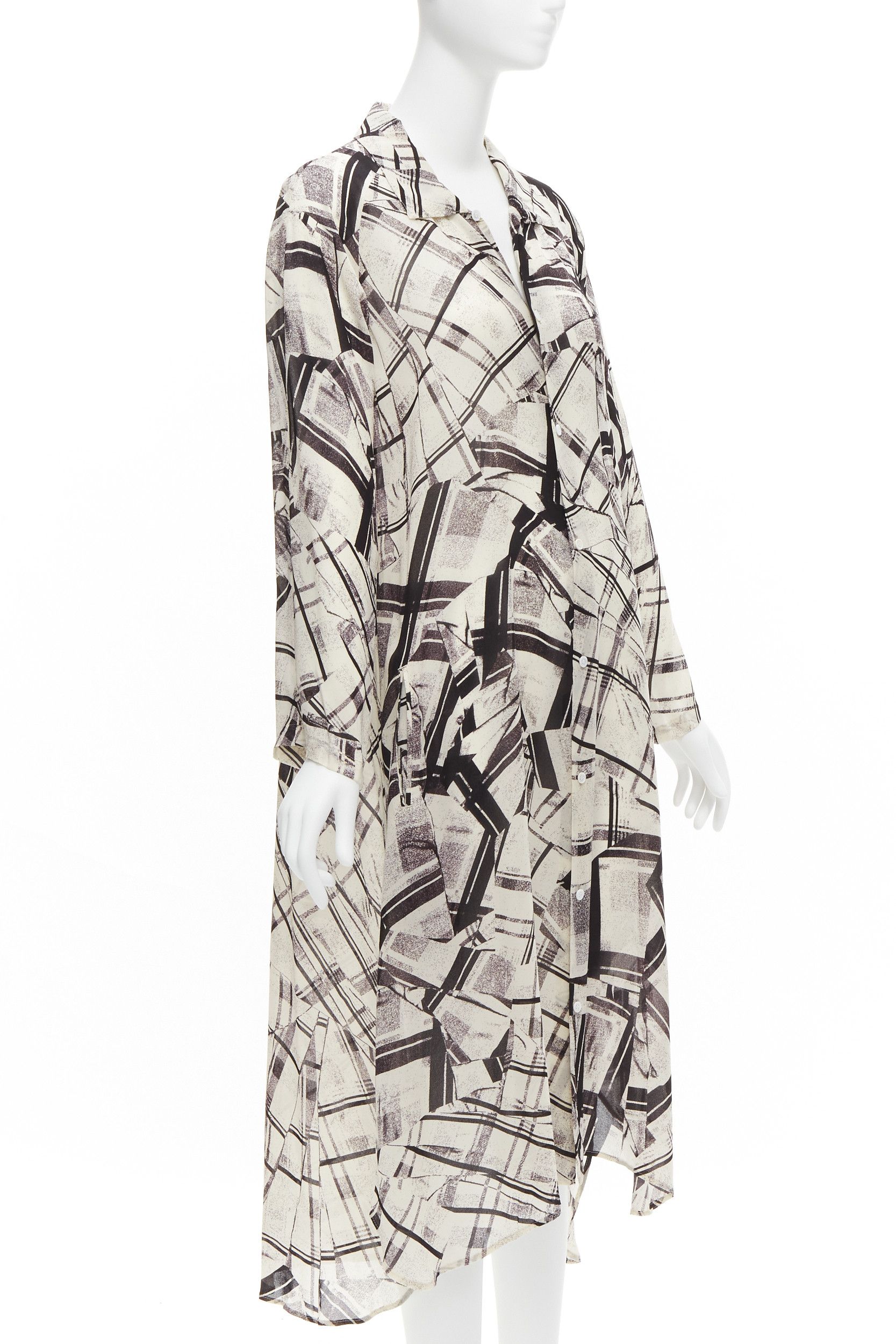 Yohji Yamamoto YOHJI YAMAMOTO Y'S abstract checked patchwork printed draped shirt dress JP1 S Size S / US 4 / IT 40 - 3 Thumbnail