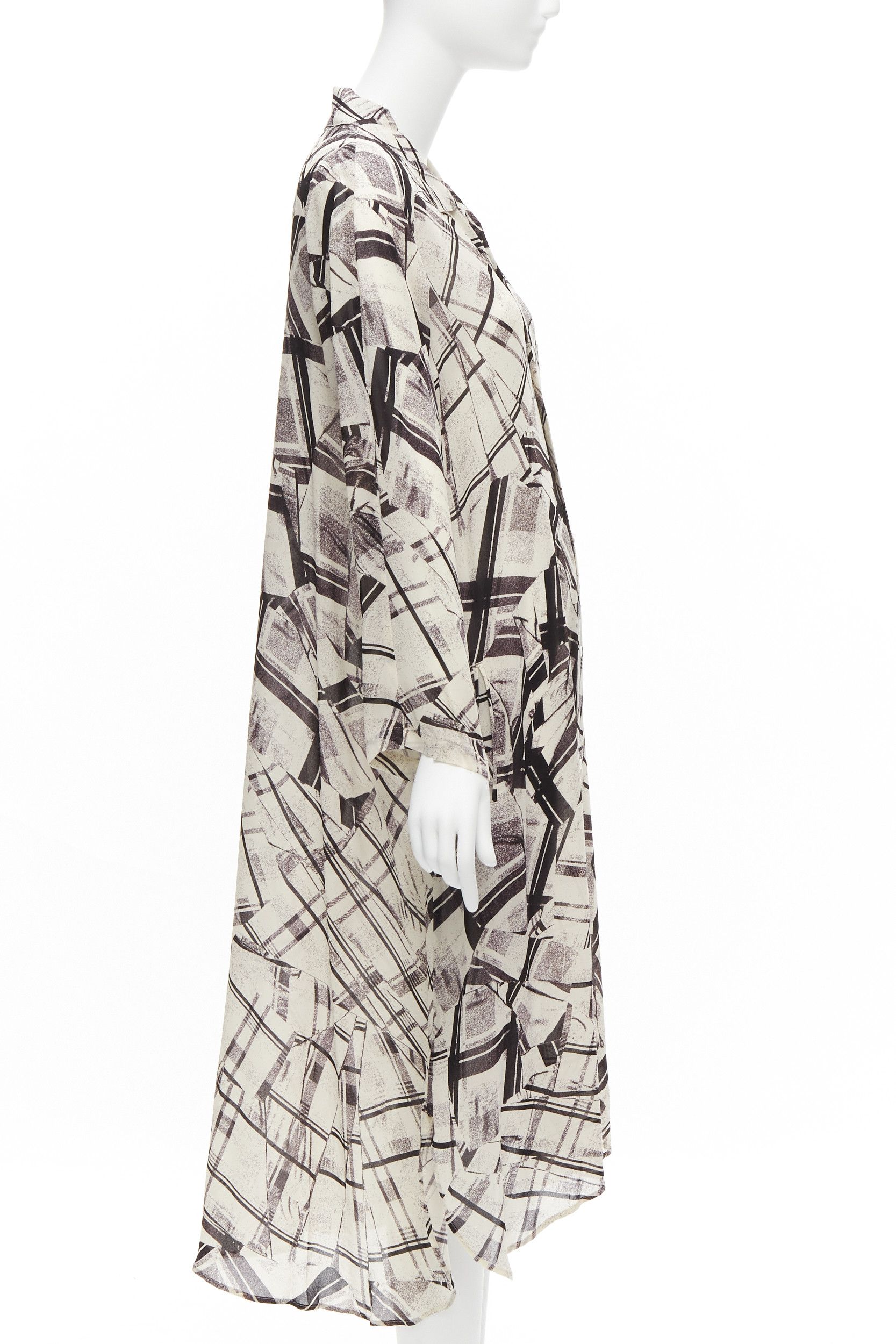 Yohji Yamamoto YOHJI YAMAMOTO Y'S abstract checked patchwork printed draped shirt dress JP1 S Size S / US 4 / IT 40 - 4 Thumbnail
