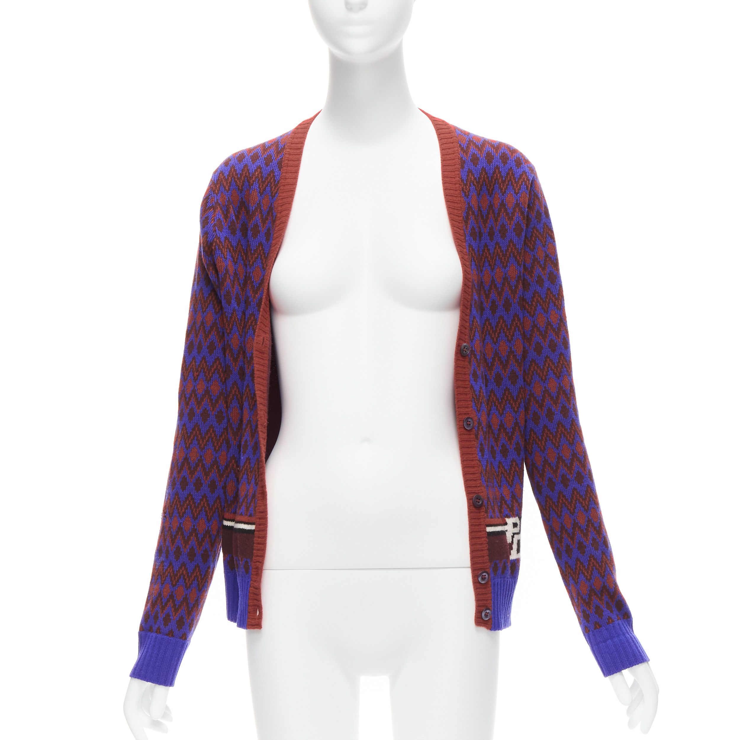 Prada PRADA 2018 purple wool cashmere racing logo chevron intarsia cardigan IT38 XS Size XS / US 0-2 / IT 36-38 - 3 Thumbnail