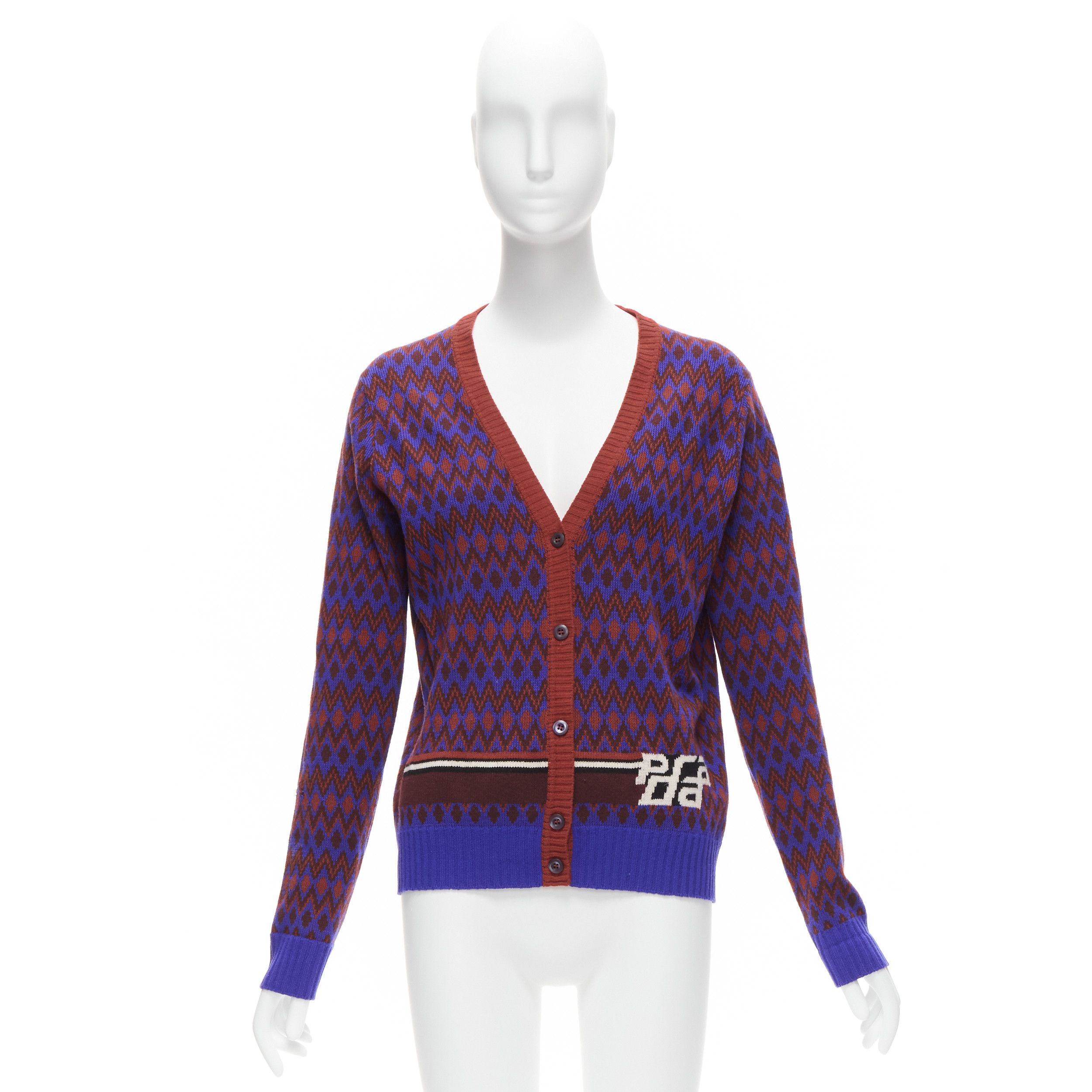 Prada PRADA 2018 purple wool cashmere racing logo chevron intarsia cardigan IT38 XS Size XS / US 0-2 / IT 36-38 - 11 Thumbnail
