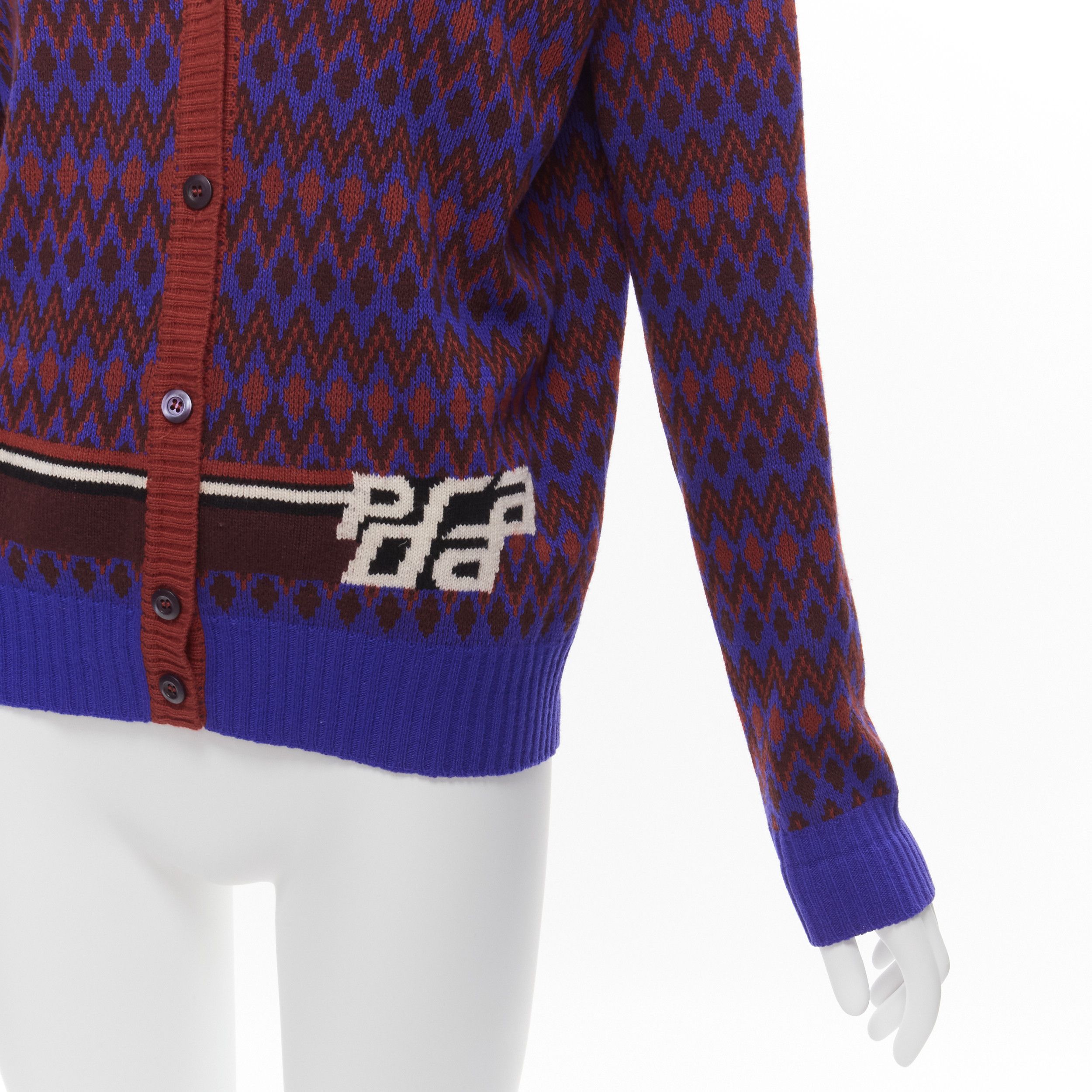 Prada PRADA 2018 purple wool cashmere racing logo chevron intarsia cardigan IT38 XS Size XS / US 0-2 / IT 36-38 - 2 Thumbnail