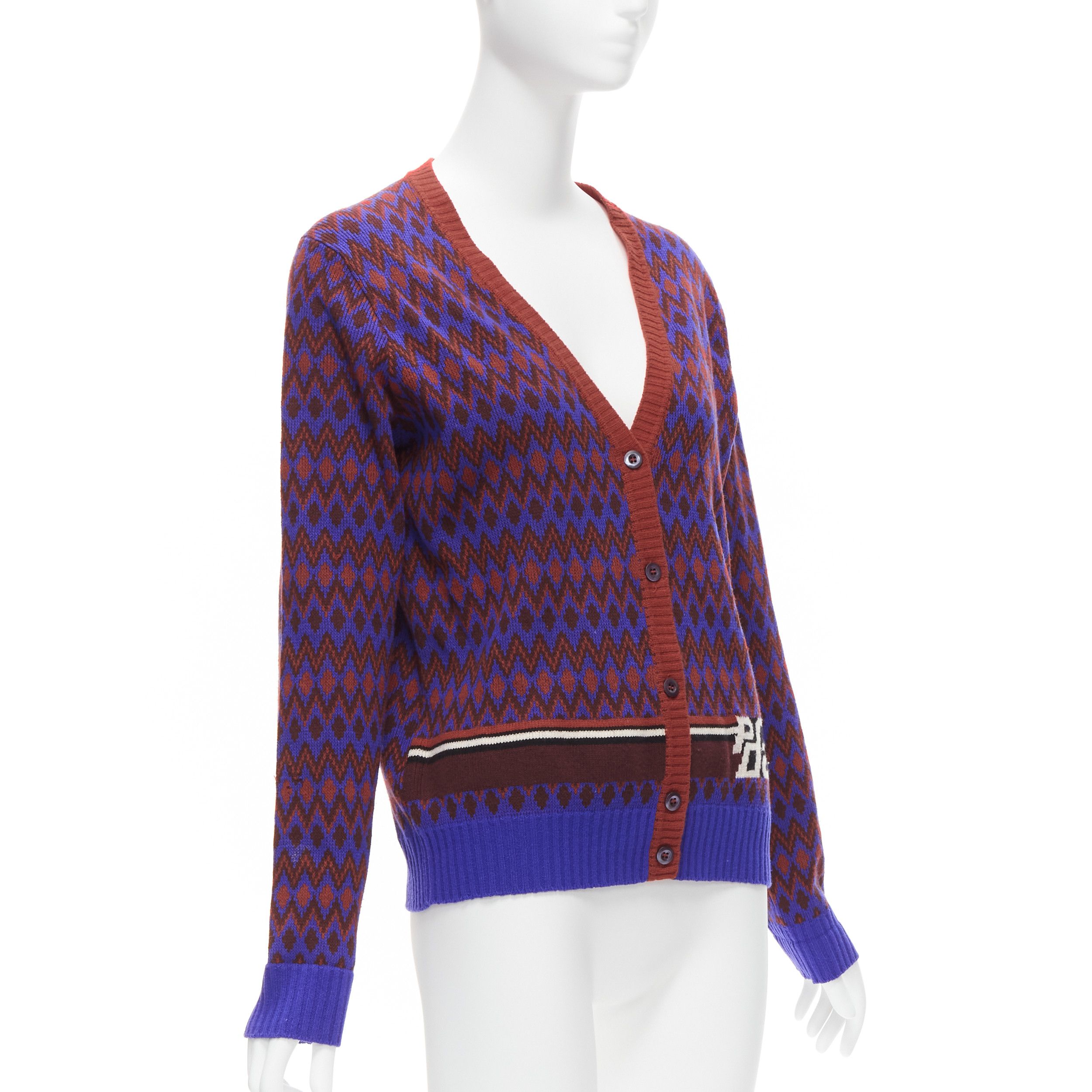 Prada PRADA 2018 purple wool cashmere racing logo chevron intarsia cardigan IT38 XS Size XS / US 0-2 / IT 36-38 - 4 Thumbnail