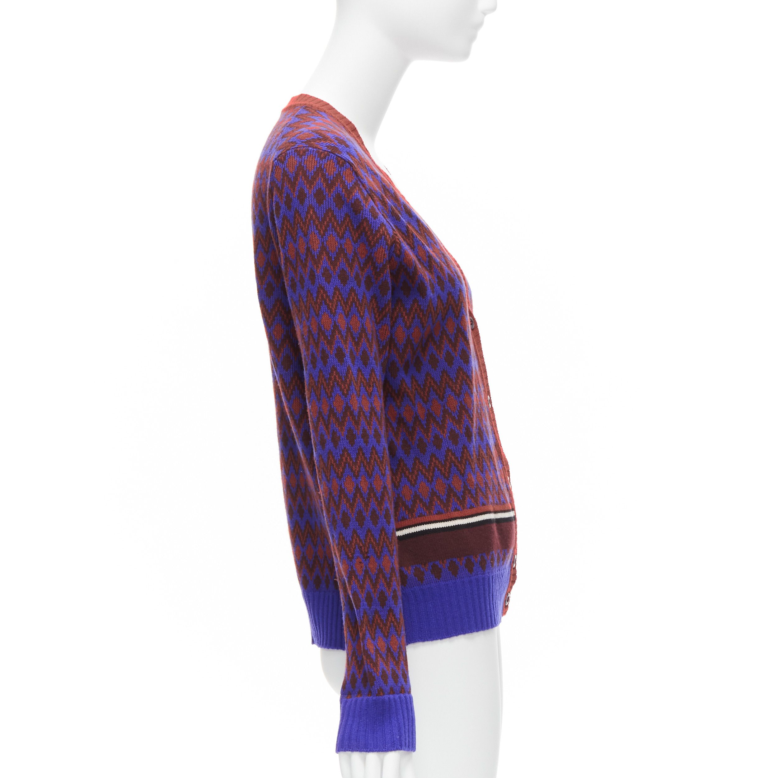 Prada PRADA 2018 purple wool cashmere racing logo chevron intarsia cardigan IT38 XS Size XS / US 0-2 / IT 36-38 - 7 Thumbnail