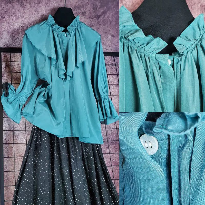 Lanvin Lanvin Teal Cotton Blend Summer Blouse 0089 Size M / US 6-8 / IT 42-44 - 3 Thumbnail