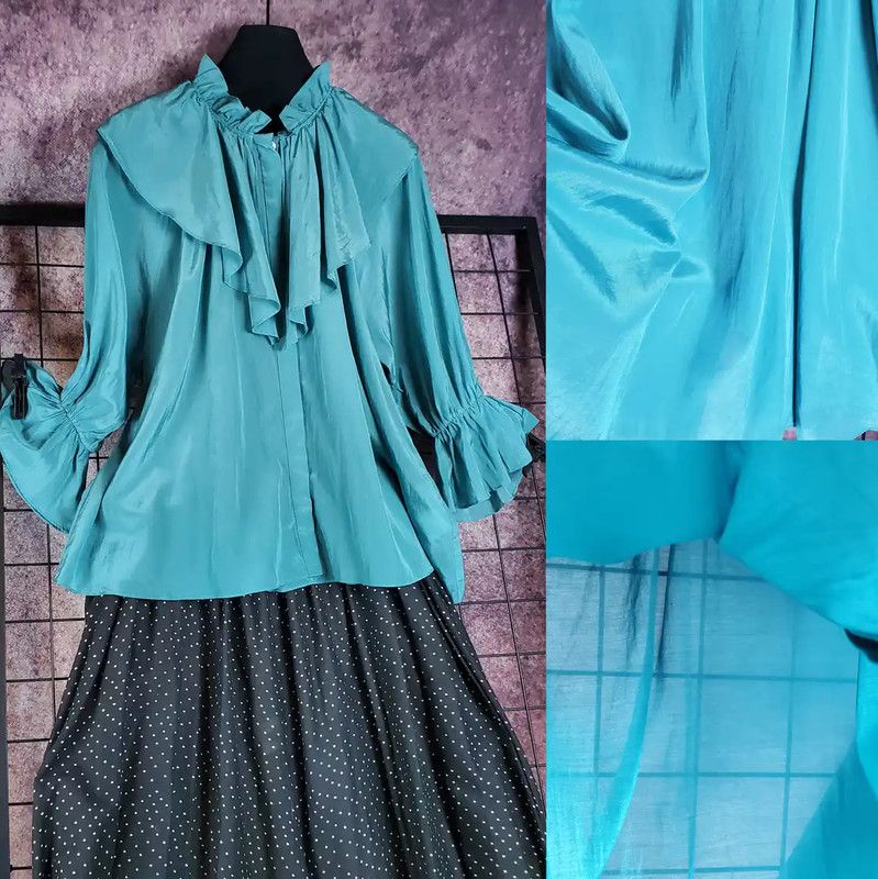 Lanvin Lanvin Teal Cotton Blend Summer Blouse 0089 Size M / US 6-8 / IT 42-44 - 2 Thumbnail
