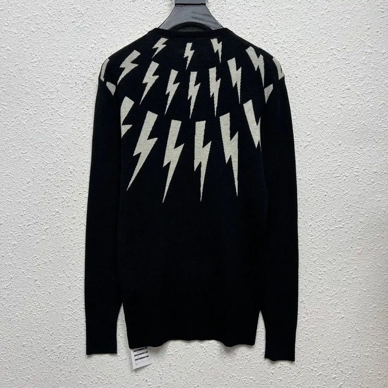 Neil Barrett NeIL BarreTT Black Cotton Lightning Pattern Sweater 0089 Size S / US 4 / IT 40 - 2 Thumbnail