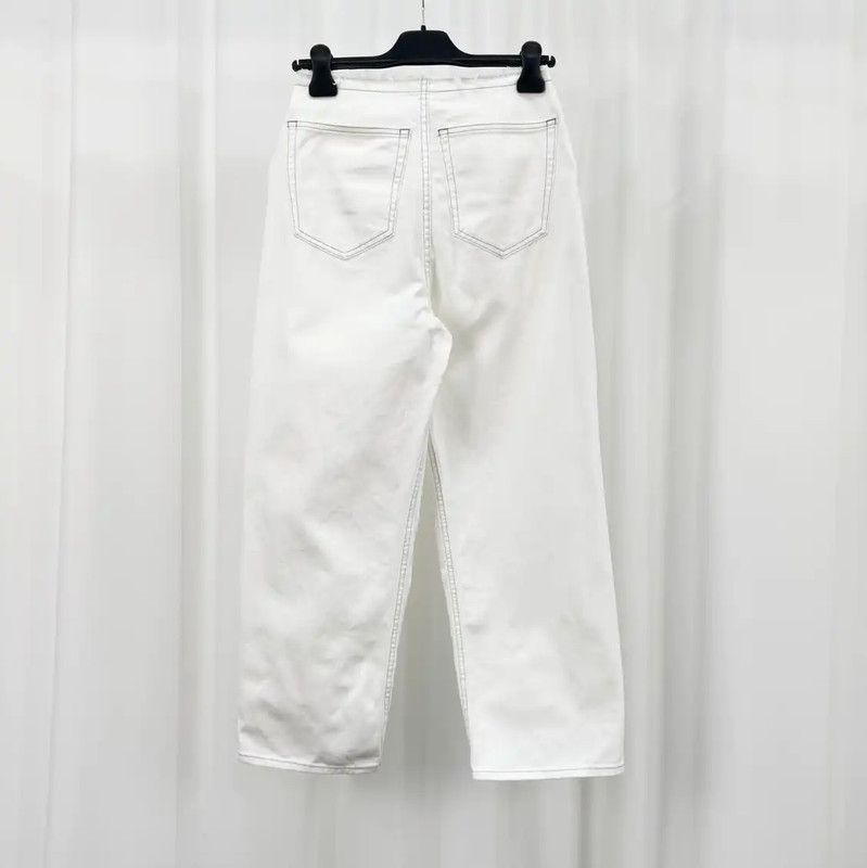 Maison Margiela Maison Margiela White Denim Logo Trousers for Women 0089 Size 23" - 2 Thumbnail