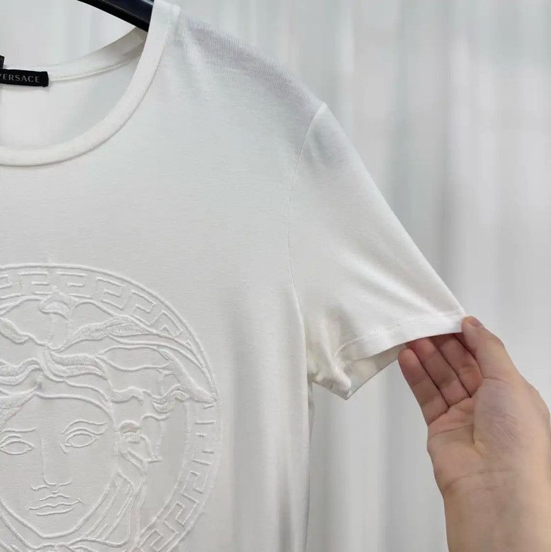 Versace Versace White Cotton Embroidered Medusa T-Shirt 0089 Size L / US 10 / IT 46 - 4 Thumbnail