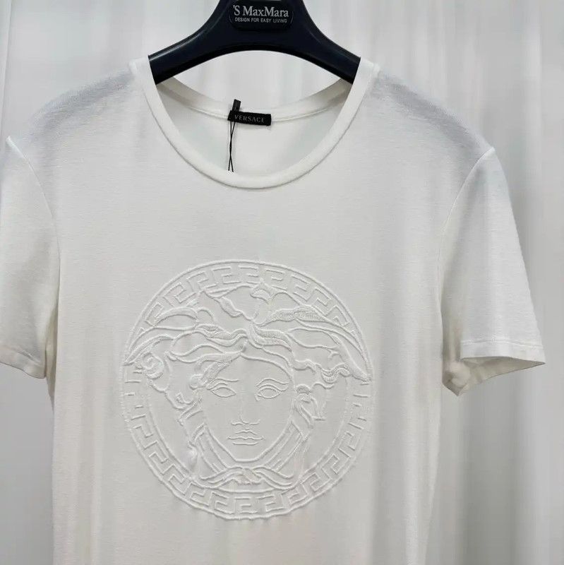 Versace Versace White Cotton Embroidered Medusa T-Shirt 0089 Size L / US 10 / IT 46 - 3 Thumbnail