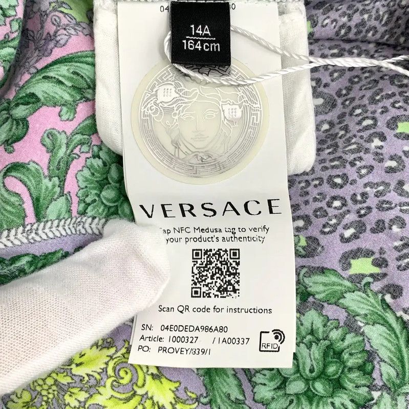 Versace Versace White Cotton Dress with Print Skirt 0089 Size L / US 10 / IT 46 - 7 Thumbnail