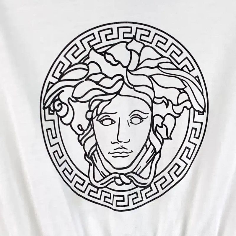 Versace Versace White Cotton Dress with Print Skirt 0089 Size L / US 10 / IT 46 - 4 Thumbnail