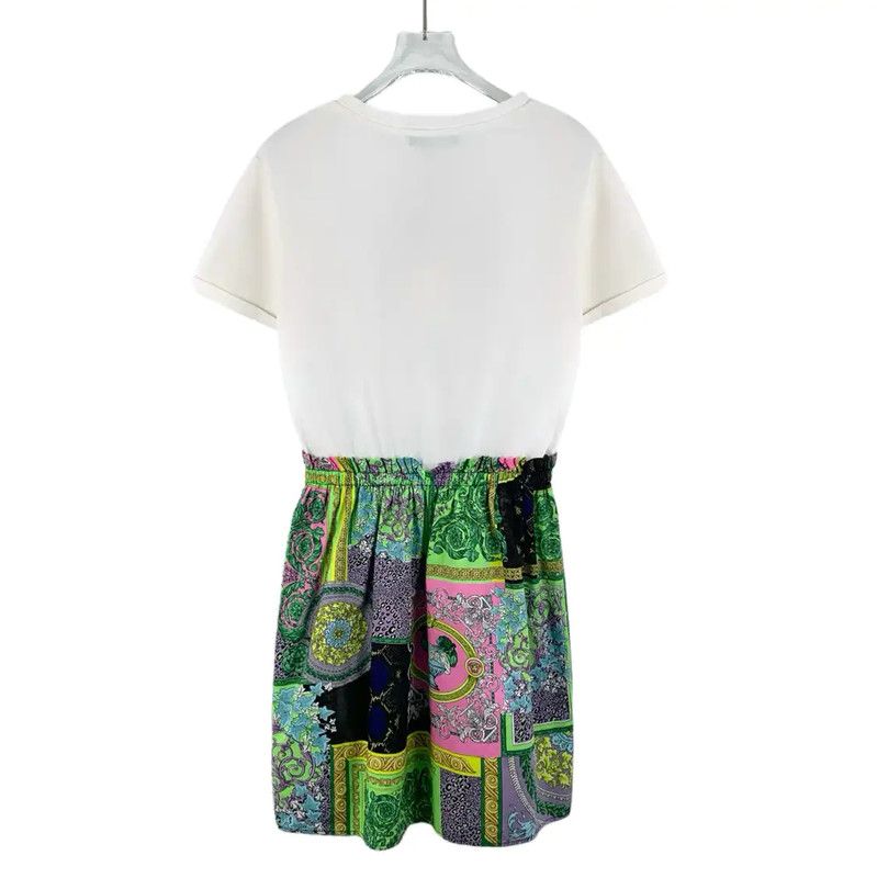 Versace Versace White Cotton Dress with Print Skirt 0089 Size L / US 10 / IT 46 - 2 Thumbnail