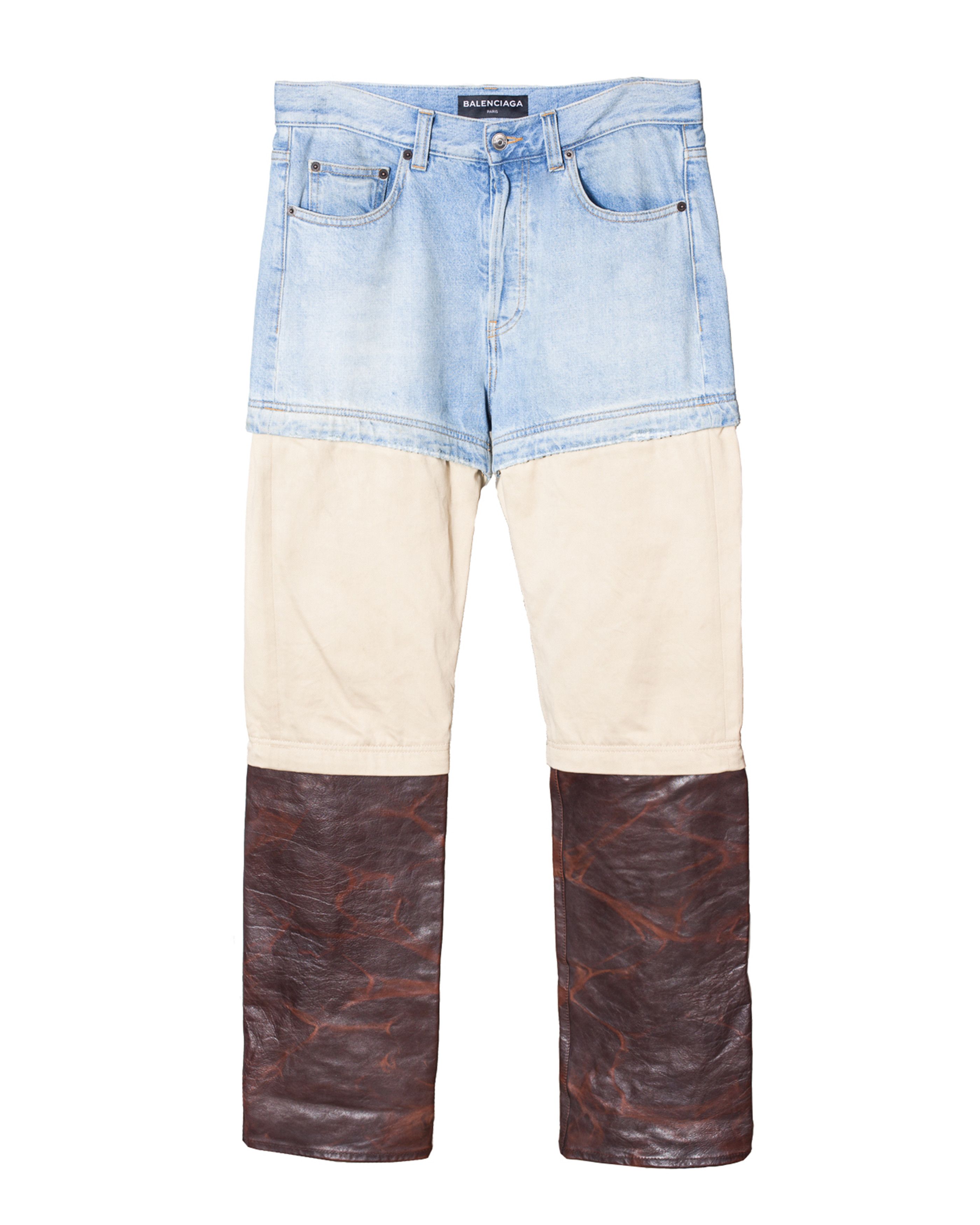 Balenciaga SS18 Runway Denim/Twill/Leather Convertible Pants