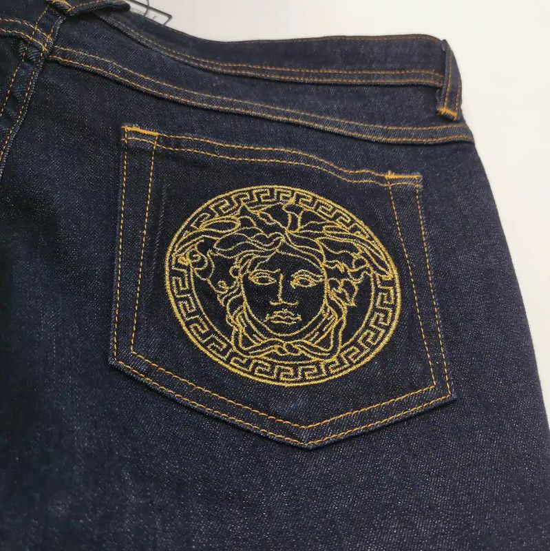 Versace Versace Dark Blue Embroidered Medusa Casual Pants 0089 Size 27" / US 4 / IT 40 - 3 Thumbnail