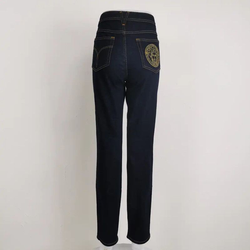 Versace Versace Dark Blue Embroidered Medusa Casual Pants 0089 Size 27" / US 4 / IT 40 - 2 Thumbnail