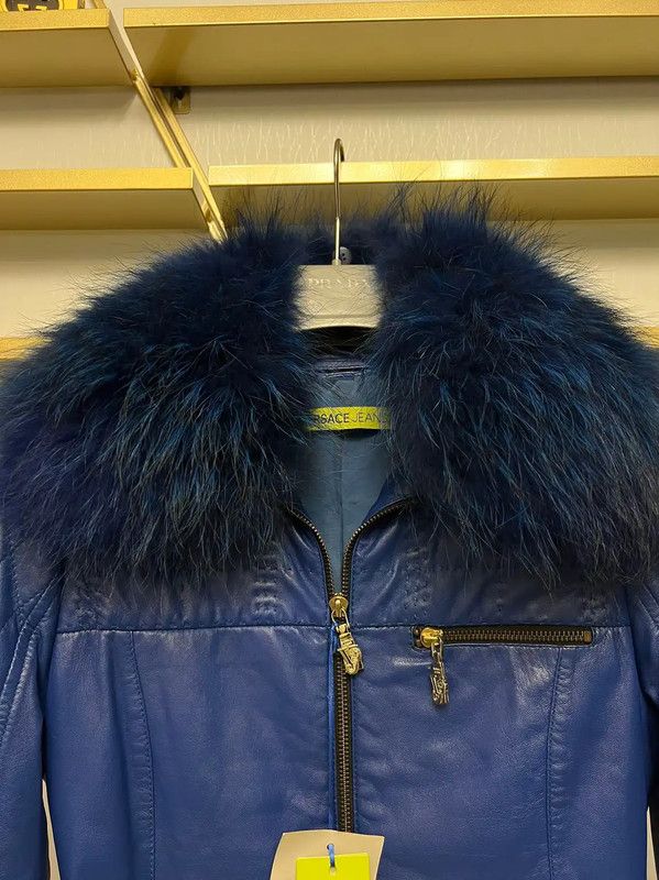 Versace Versace Blue Leather Women's Jacket with Fur Collar 0089 Size XS / US 0-2 / IT 36-38 - 3 Thumbnail