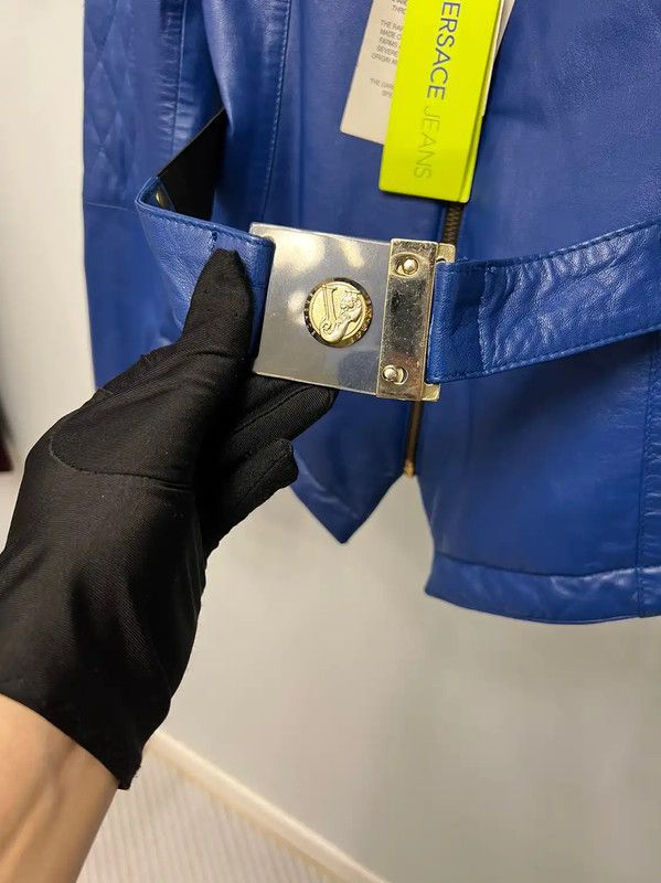 Versace Versace Blue Leather Women's Jacket with Fur Collar 0089 Size XS / US 0-2 / IT 36-38 - 4 Thumbnail