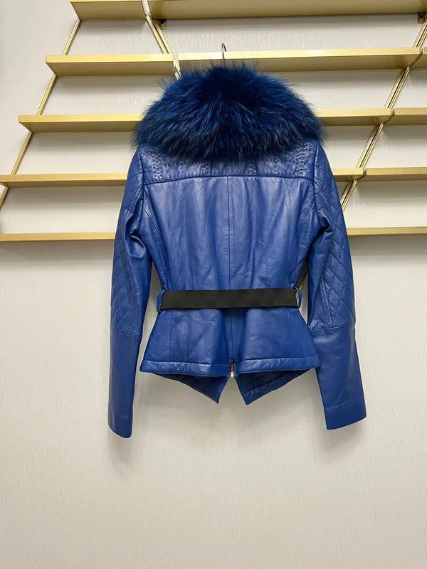 Versace Versace Blue Leather Women's Jacket with Fur Collar 0089 Size XS / US 0-2 / IT 36-38 - 5 Thumbnail