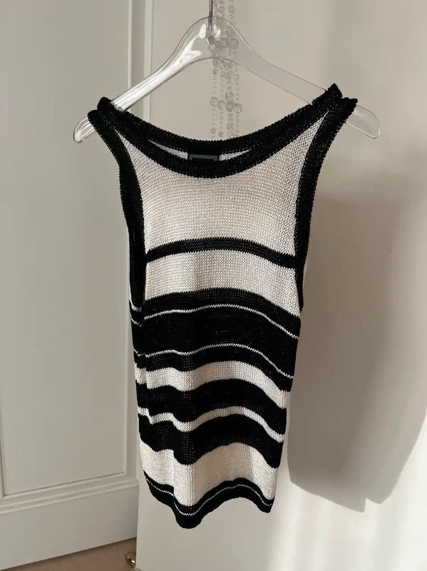 Versace Versace Black and White Striped Tank Top 0089 Size M / US 6-8 / IT 42-44 - 6 Thumbnail