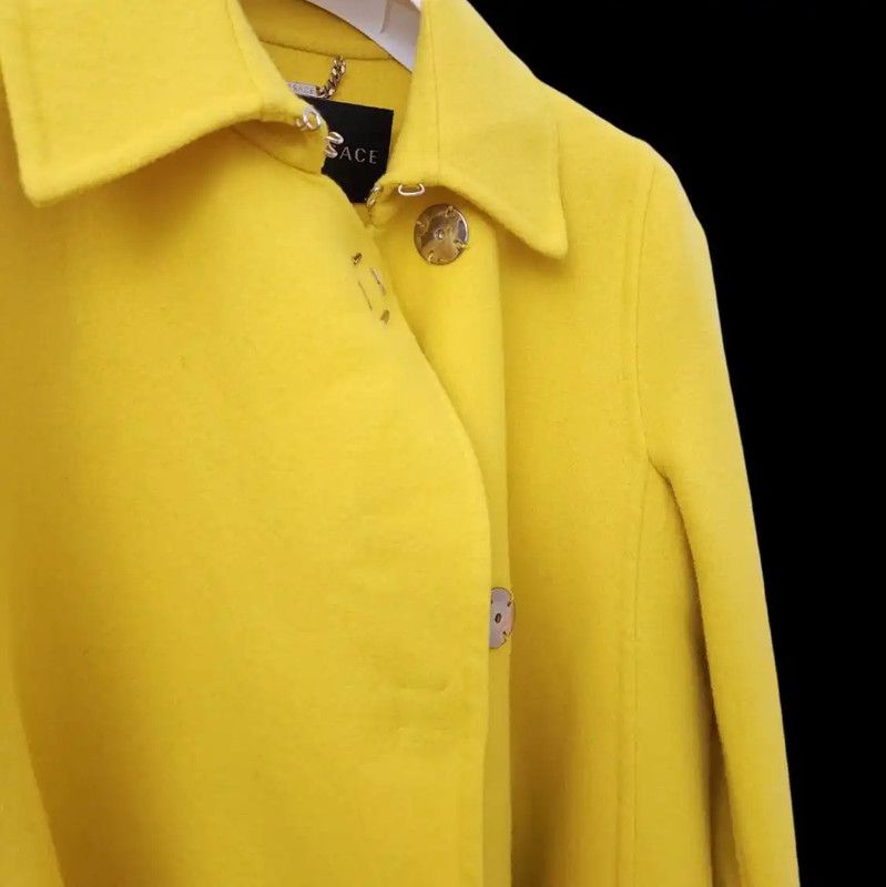 Versace Versace Yellow Cashmere Mid-Length Coat 0089 Size S / US 4 / IT 40 - 4 Thumbnail