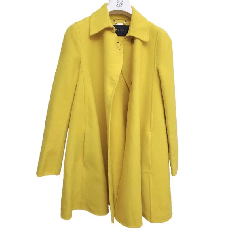 Versace Versace Yellow Cashmere Mid-Length Coat 0089 Size S / US 4 / IT 40 - 9 Thumbnail