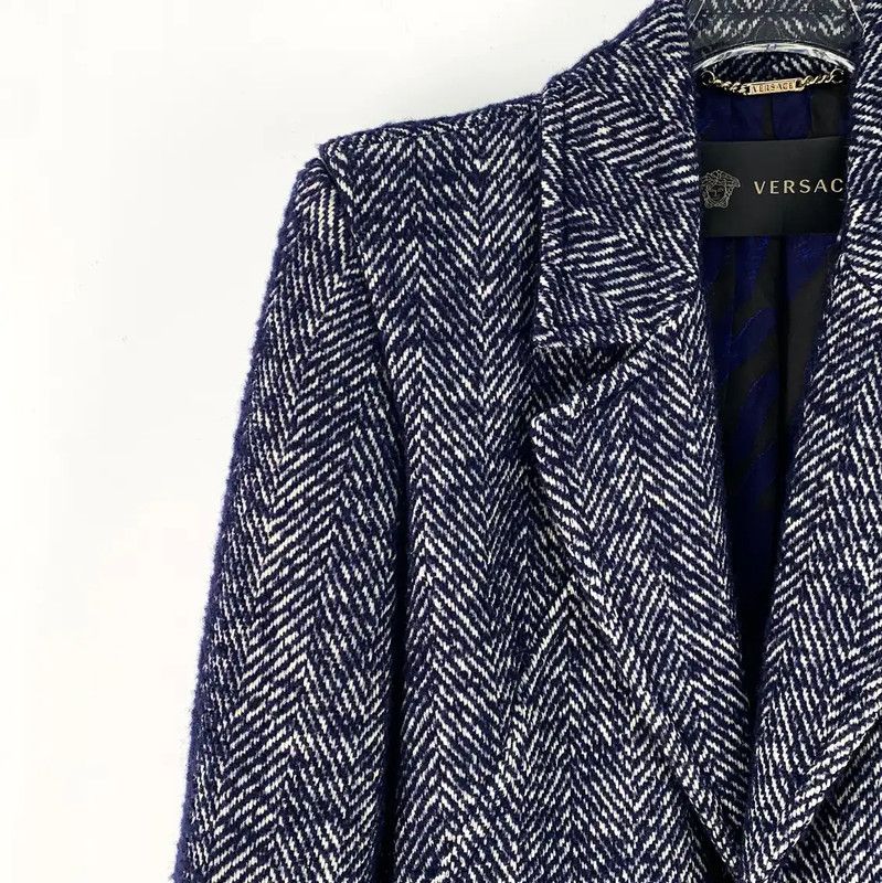 Versace Versace Blue Herringbone Women's Coat 0089 Size M / US 6-8 / IT 42-44 - 3 Thumbnail