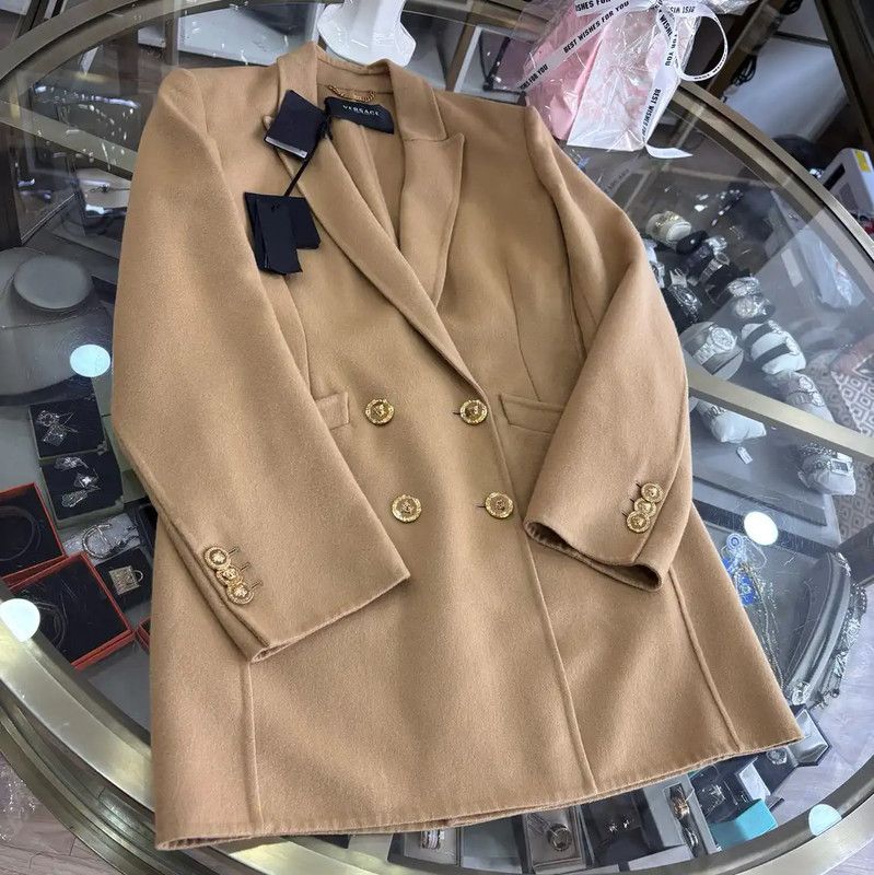 Versace Versace Winter Wool Long Coat in Khaki 0089 Size L / US 10 / IT 46 - 4 Thumbnail