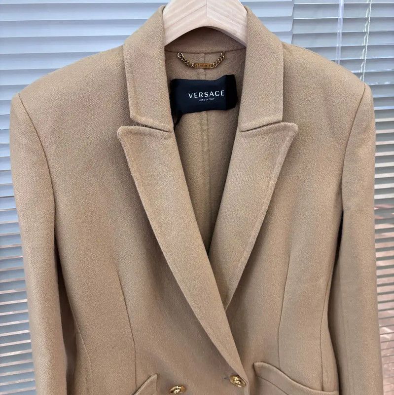 Versace Versace Winter Wool Long Coat in Khaki 0089 Size L / US 10 / IT 46 - 3 Thumbnail