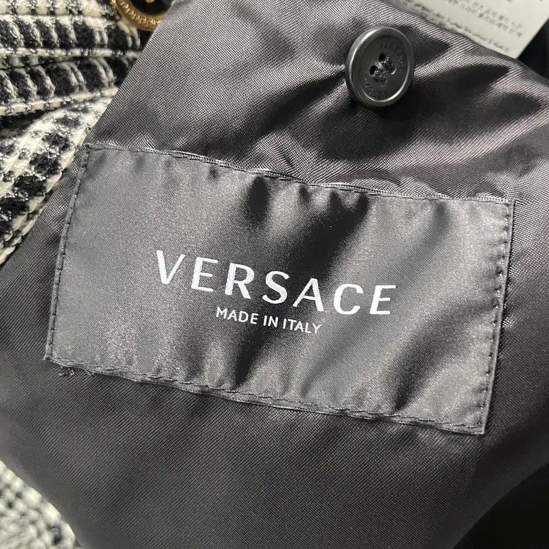 Versace Versace Women's Gray Checkered Jacket 0089 Size ONE SIZE - 6 Thumbnail