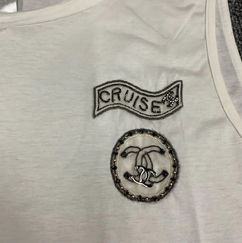 Chanel Chanel White Cotton Women's Sleeveless T-Shirt 0089 Size S / US 4 / IT 40 - 5 Thumbnail