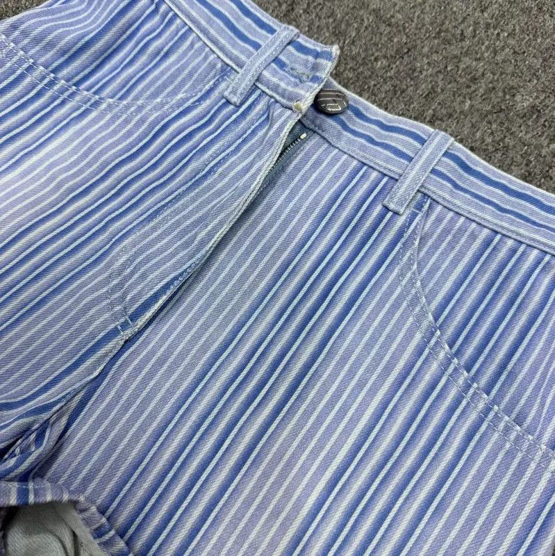 Chanel Chanel Light Blue Striped Cotton Shorts 0089 Size 23" - 3 Thumbnail