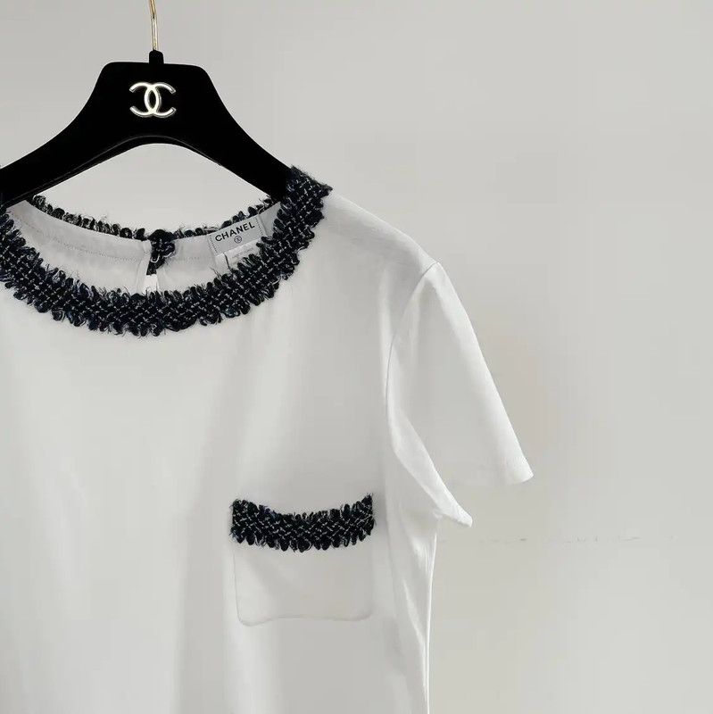 Chanel Chanel White Cotton Short Sleeve T-Shirt 0089 Size XS / US 0-2 / IT 36-38 - 3 Thumbnail