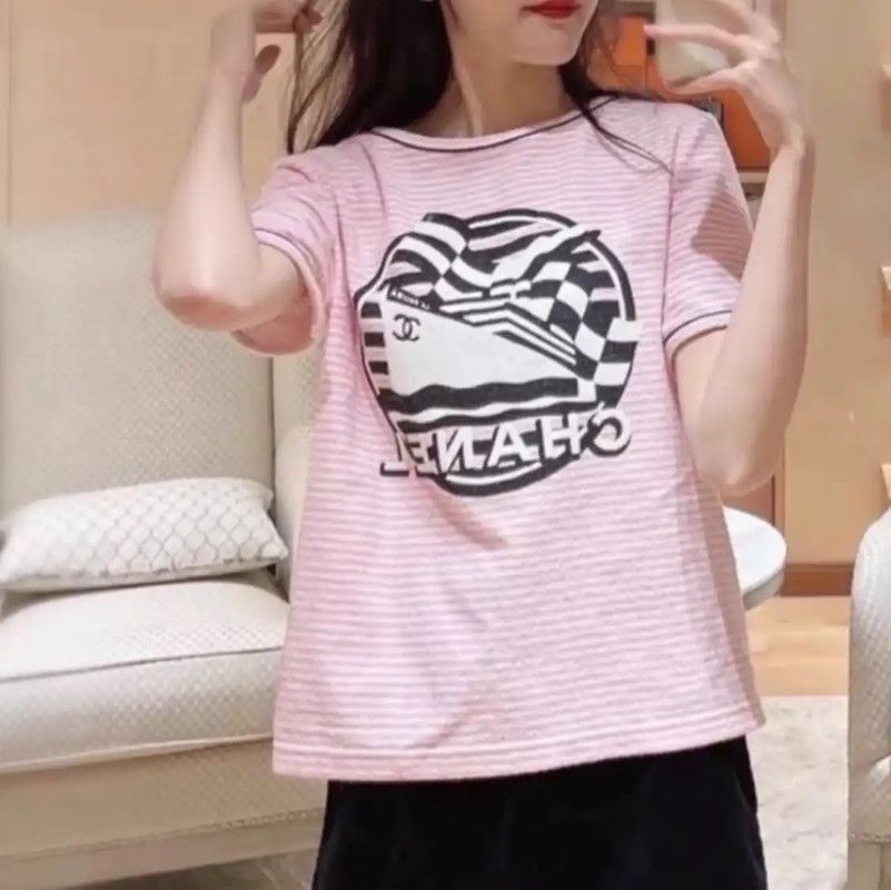 Chanel Chanel Striped Pink Cotton Women's T-Shirt 0089 Size S / US 4 / IT 40 - 10 Thumbnail