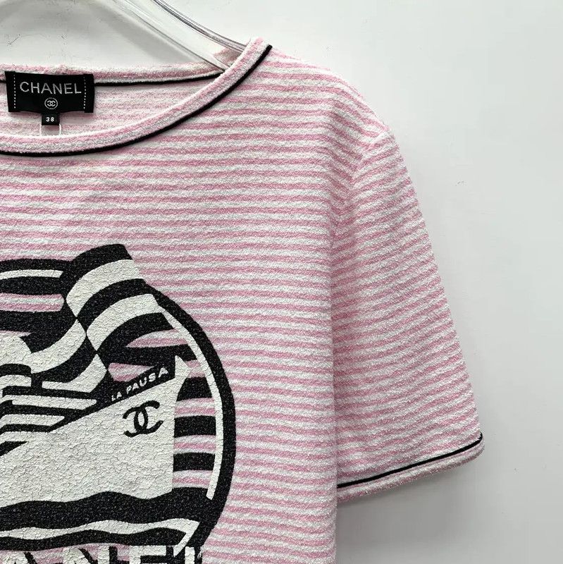 Chanel Chanel Striped Pink Cotton Women's T-Shirt 0089 Size S / US 4 / IT 40 - 3 Thumbnail