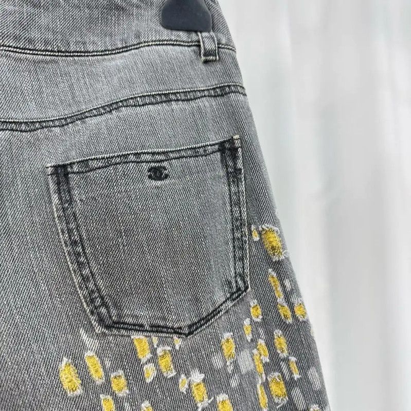 Chanel Chanel Gray Embroidered Denim Pants for Women 0089 Size 22" - 5 Thumbnail