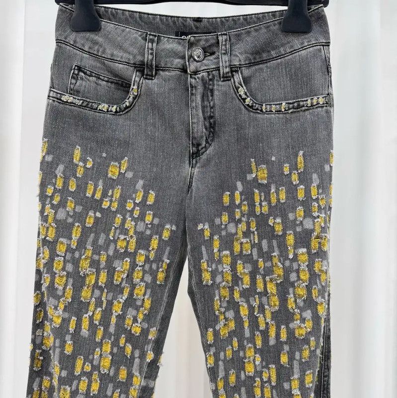 Chanel Chanel Gray Embroidered Denim Pants for Women 0089 Size 22" - 3 Thumbnail