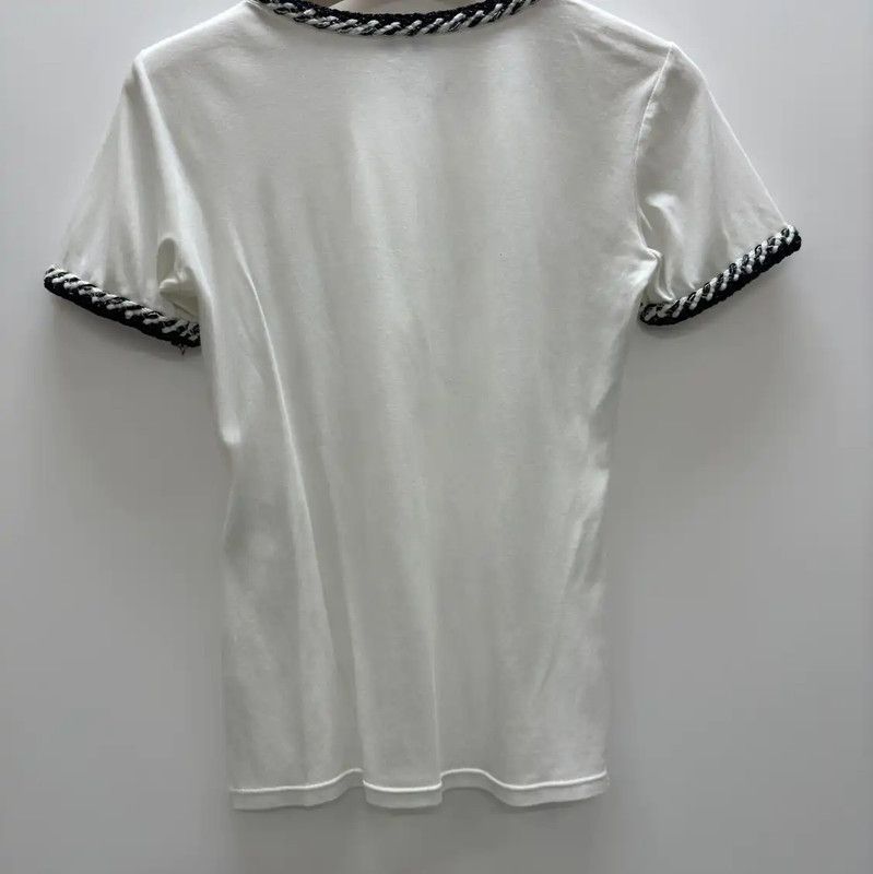 Chanel Chanel White Cotton T-Shirt with Distinctive Trim 0089 Size S / US 4 / IT 40 - 2 Thumbnail