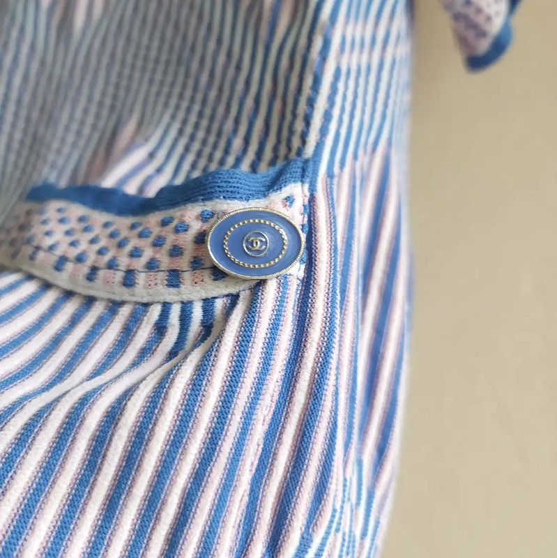 Chanel Chanel Summer Blue Striped Cotton Short Sleeve Top 0089 Size S / US 4 / IT 40 - 3 Thumbnail