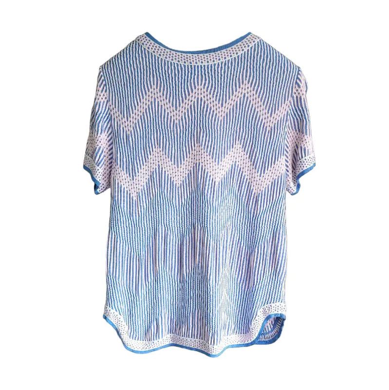 Chanel Chanel Summer Blue Striped Cotton Short Sleeve Top 0089 Size S / US 4 / IT 40 - 2 Thumbnail