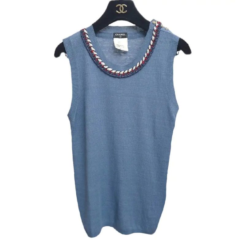 Chanel Chanel Summer Blue Cotton Sleeveless Top 0089 Size S / US 4 / IT 40 - 2 Thumbnail