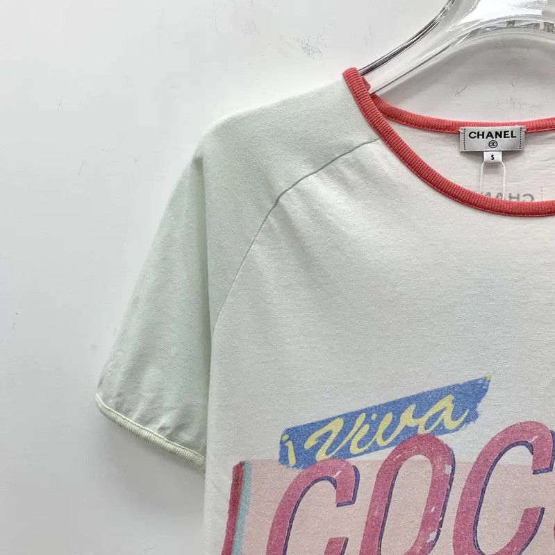 Chanel Chanel Women's White Cotton T-Shirt with Graphic Print 0089 Size S / US 4 / IT 40 - 3 Thumbnail