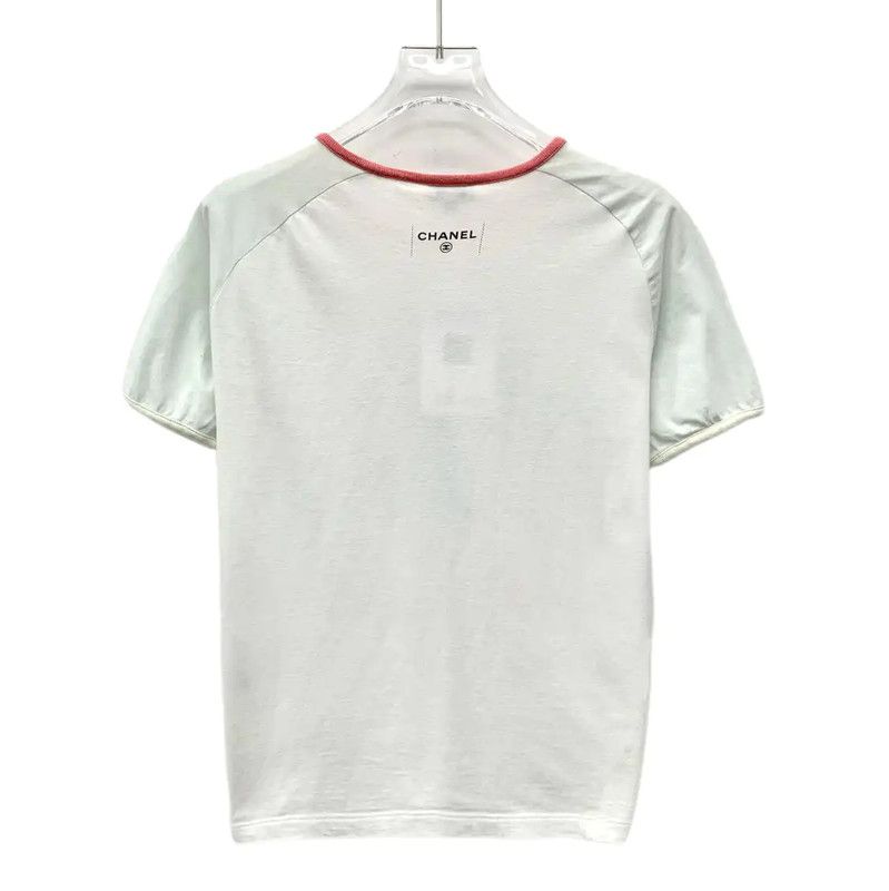 Chanel Chanel Women's White Cotton T-Shirt with Graphic Print 0089 Size S / US 4 / IT 40 - 2 Thumbnail