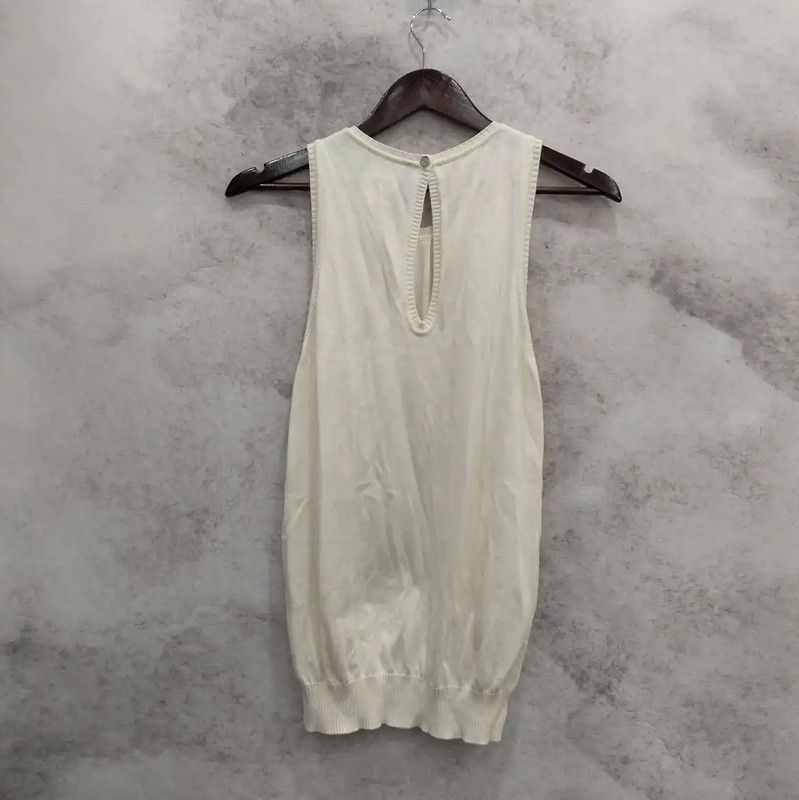 Chanel Chanel Summer Beige Cotton Sleeveless T-shirt 0089 Size L / US 10 / IT 46 - 2 Thumbnail