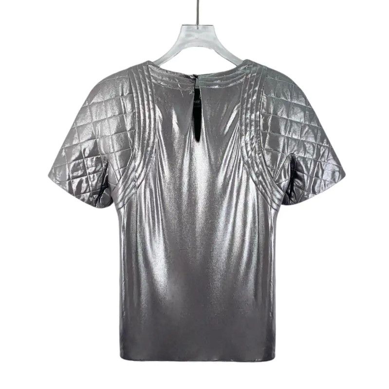 Chanel Silver Short-Sleeve Women's T-Shirt 0089