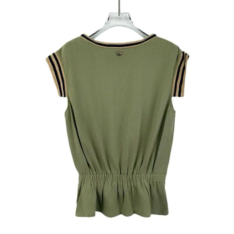 Chanel Chanel Green Cotton Short Sleeve Pullover 0089 Size XS / US 0-2 / IT 36-38 - 2 Thumbnail