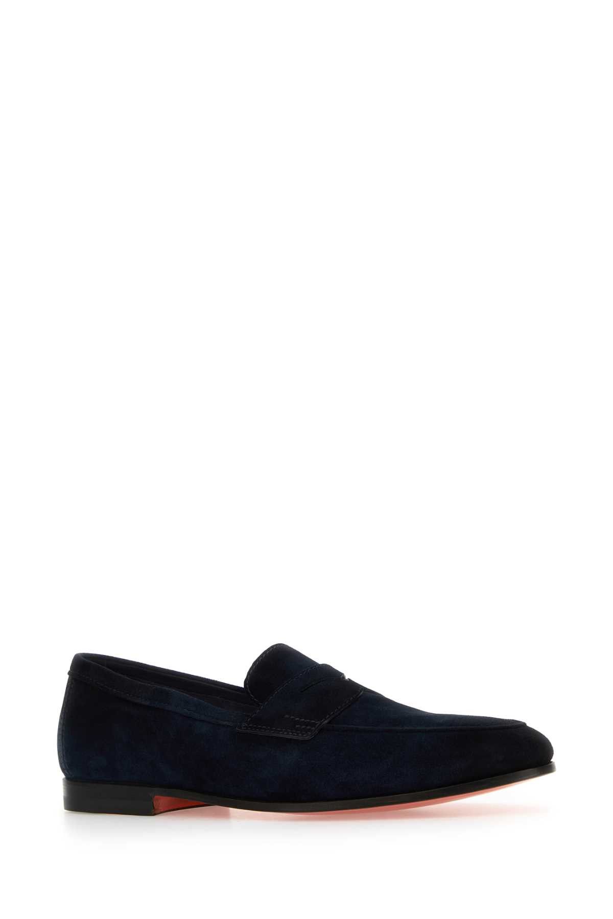 Santoni Navy Blue Suede Carlos Loafers Size US 11 / EU 44 - 2 Thumbnail