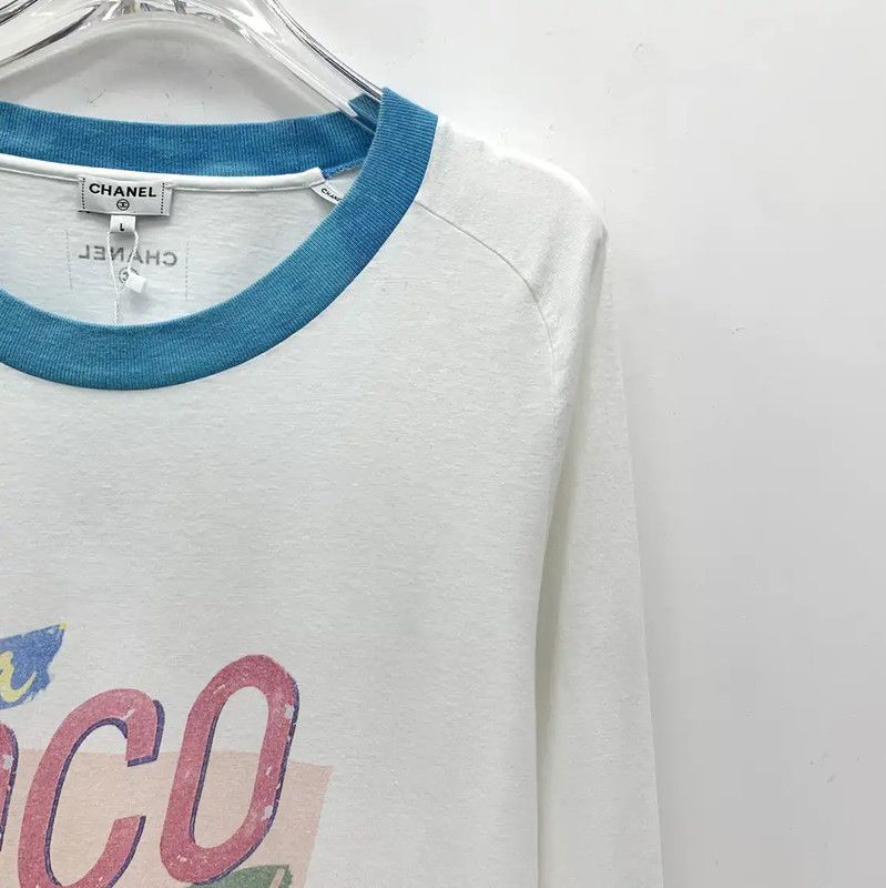 Chanel Chanel White Cotton Women's T-shirt with Graphic Print 0089 Size L / US 10 / IT 46 - 3 Thumbnail
